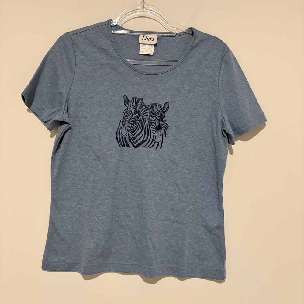 Links Vintage embroidered zebra shirt‎ blue size medium
